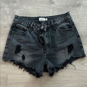 Charcoal Distressed Jean Shorts